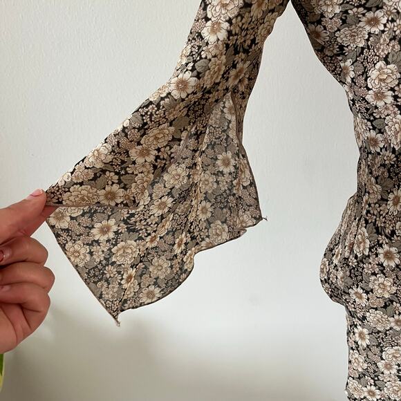 Vtg Y2K 2000s Dark Floral Bell Sleeve Blouse Wmns L Boho Whimsygoth Grunge - Picture 4 of 9